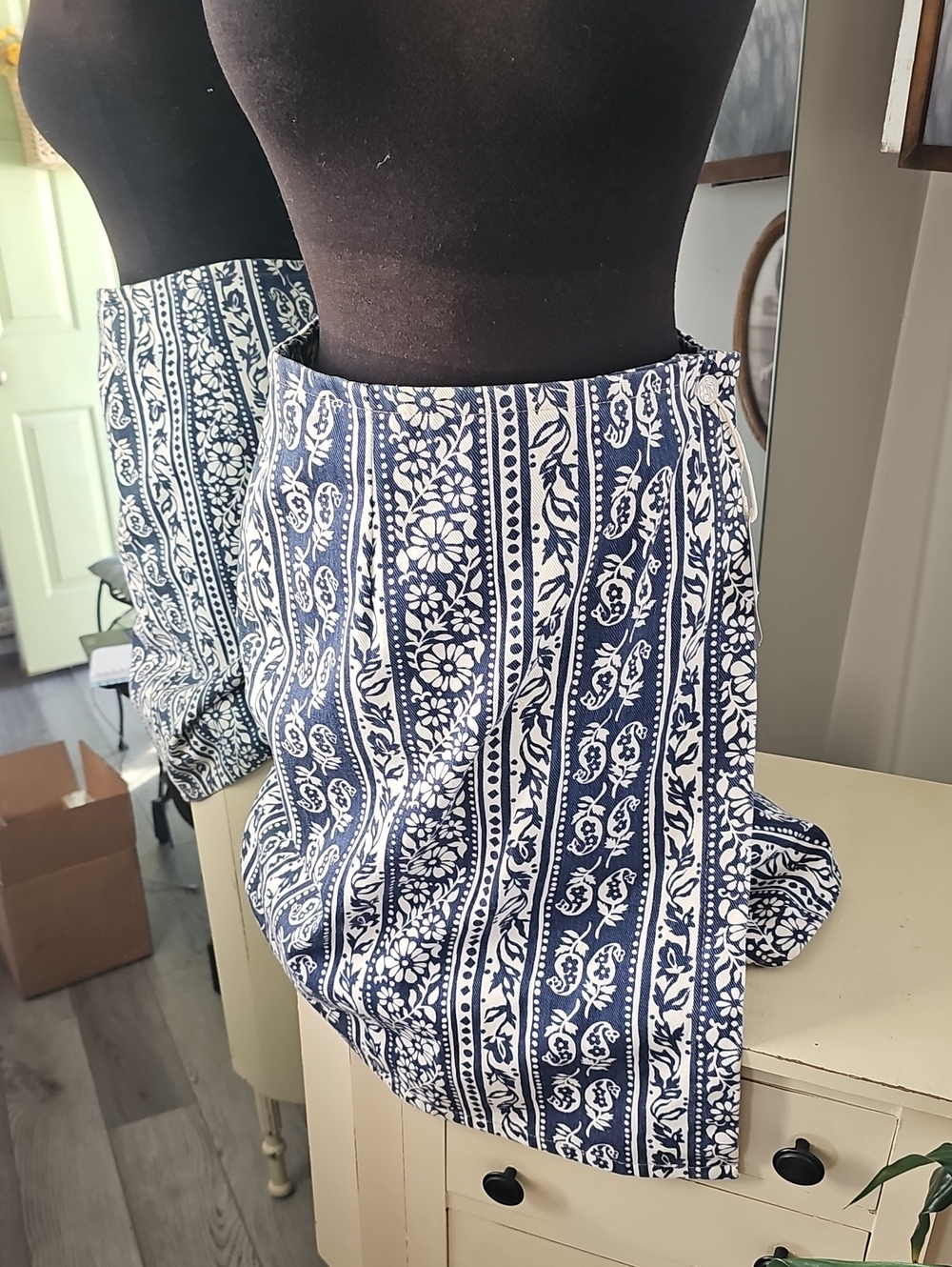 Navy & White Floral Stripe Swim Sarong Cover-Up